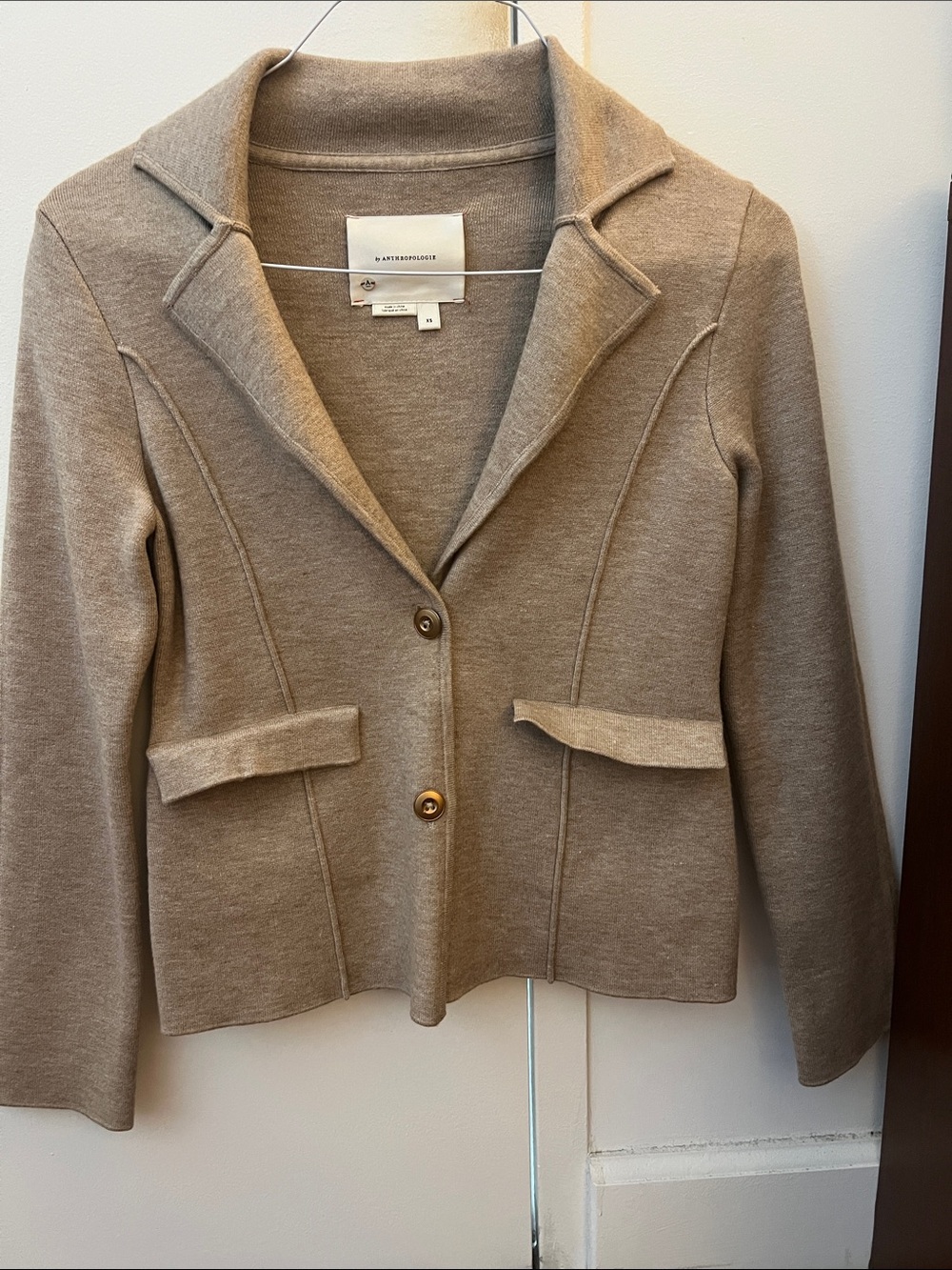 Anthropologie Beige Knit Blazer with Flap Pockets